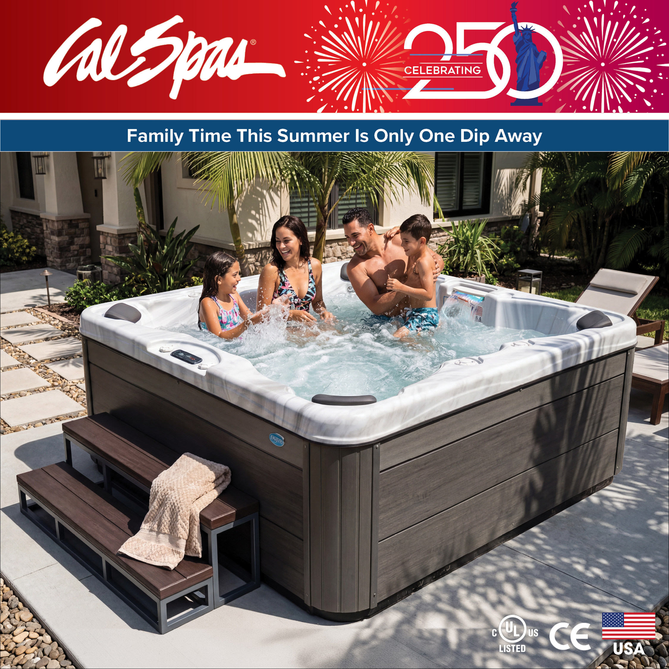 Calspas hot tub being used in a family setting - Sutherlin